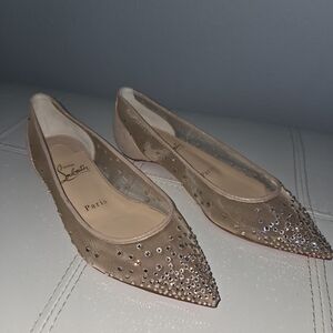 Christian Louboutin Follies Strass Ballerina Flats Shoe Beige EUR 36 US 6